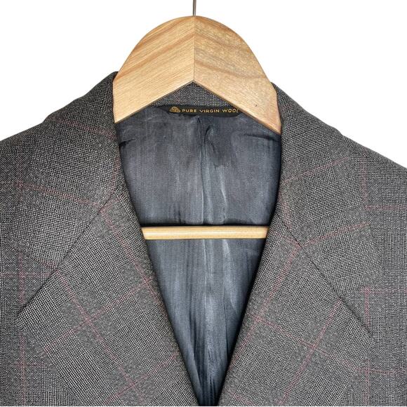 Hart Schaffner Marx 42R Silver Trumpeter LUXURY Blazer Gray Plaid Wool Jacket - Picture 5 of 11